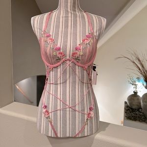 NWT Victoria’s Secret Rose Embroidered Strappy Crotchless Teddy